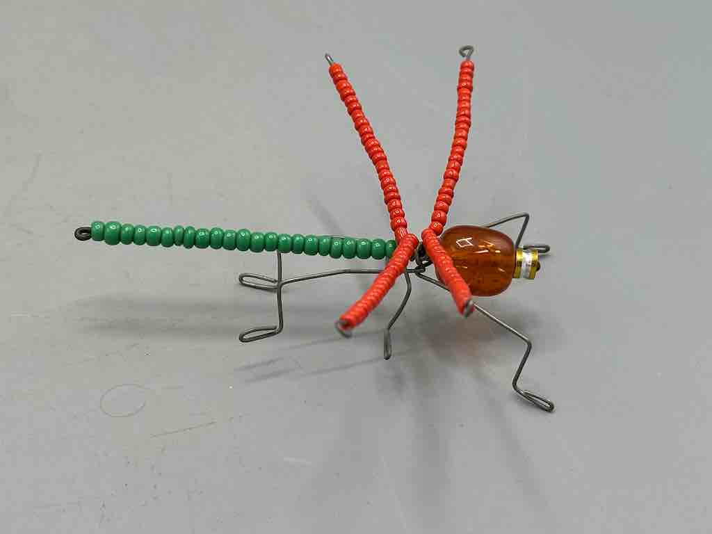 Beaded Wire Decor African Small Red Wing Dragonfly Insect