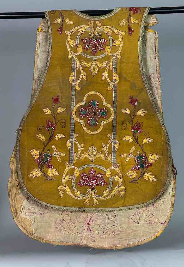 Antique Vietnamese Catholic Sacred Heart Cross Design Chasuble Authentic Ecclesiastical Cloth