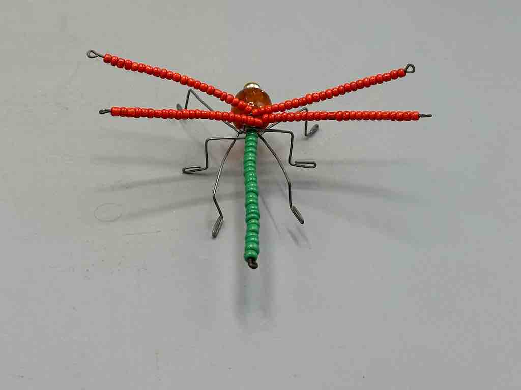 Beaded Wire Decor African Small Red Wing Dragonfly Insect