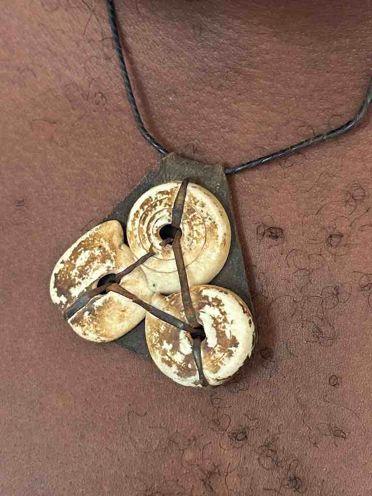 Vintage Cone Shell Black Leather Pendant Necklace - Mali
