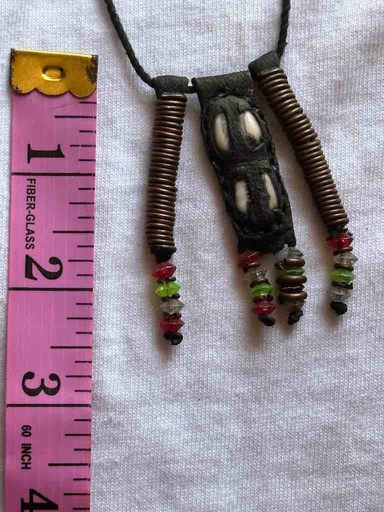 Old Used Vintage Leather Grigri Amulet Pendant Necklace - Niger