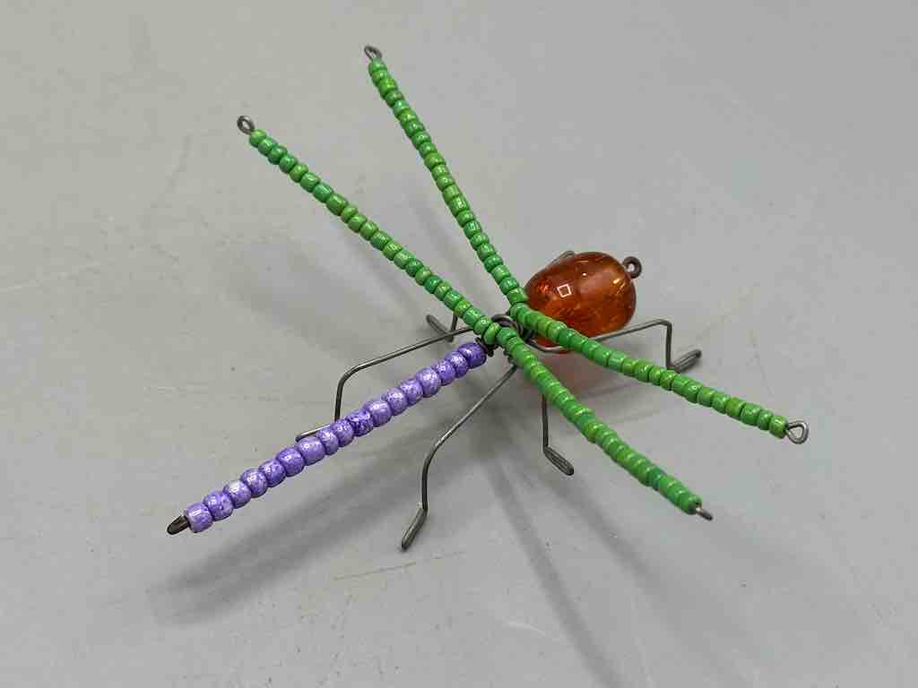 Beaded Wire Decor African Small Green Wing Dragonfly Insect