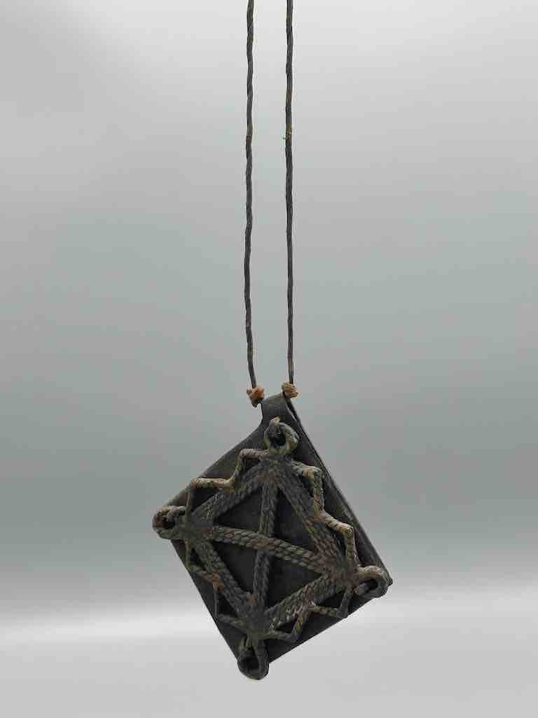 Leather-backed Handcast Brass Pendant Necklace - Mali