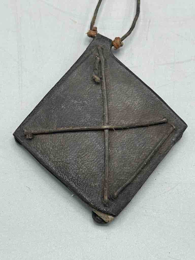 Leather-backed Handcast Brass Pendant Necklace - Mali