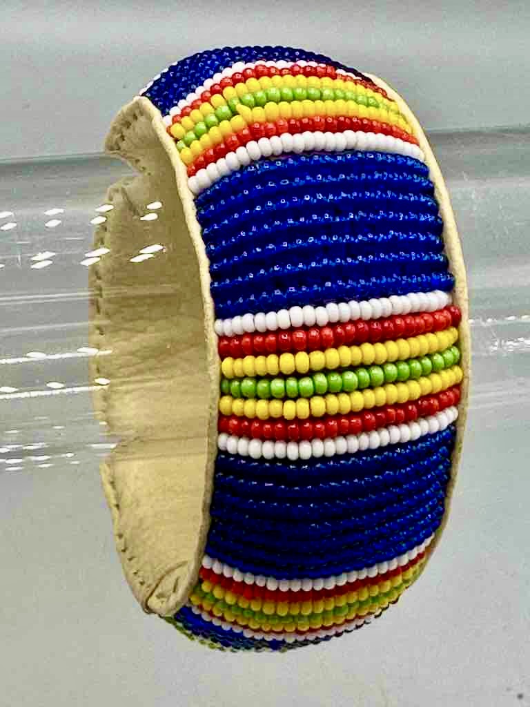 Rasta Stripes Design Wide Beaded Leather Bracelet - Mali