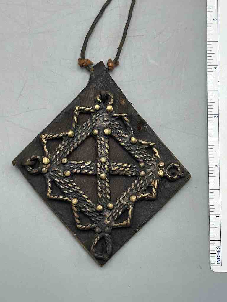 Leather-backed Handcast Brass Pendant Necklace - Mali