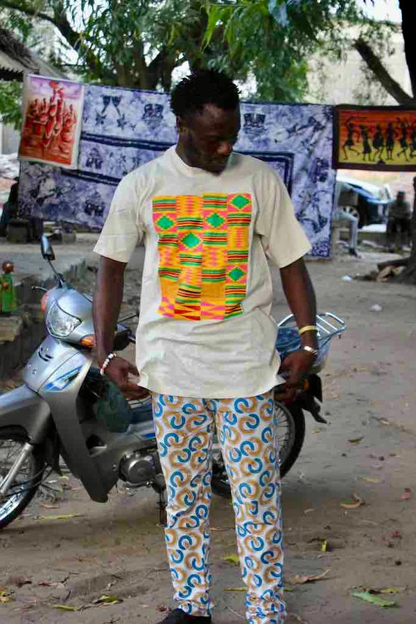 African Pink Kente Cloth Design Natural 100% Cotton T-Shirt