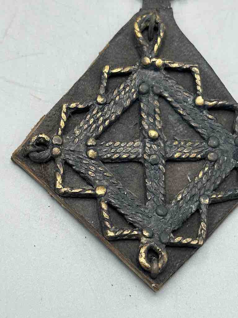 Leather-backed Handcast Brass Pendant Necklace - Mali