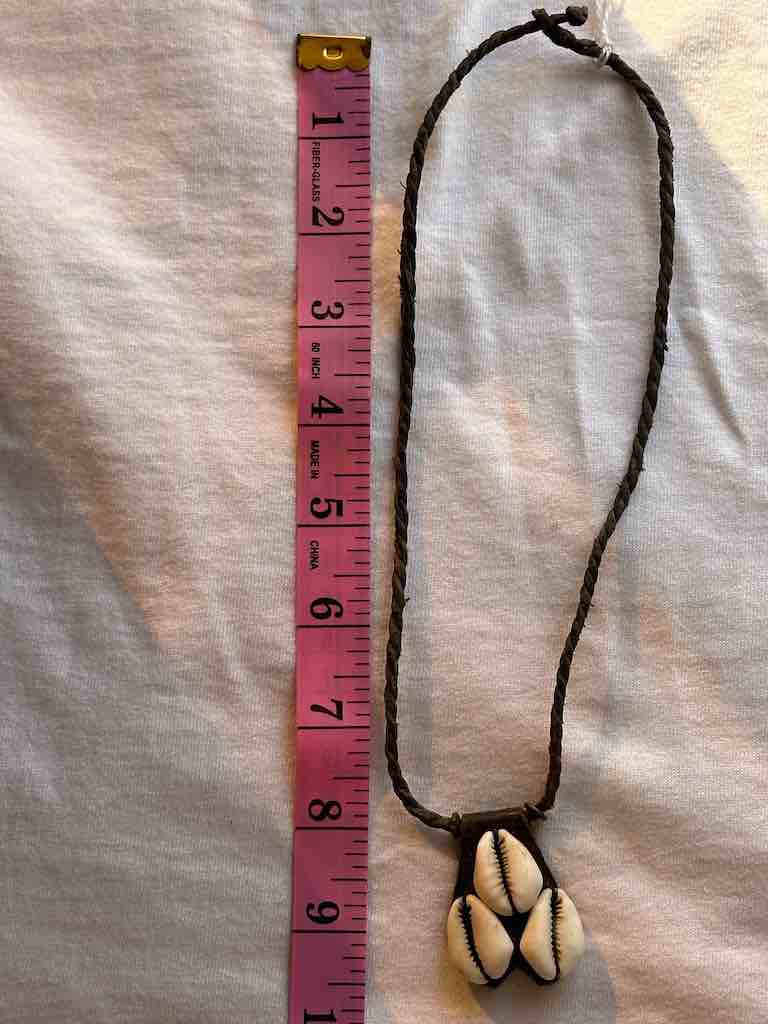 Vintage Triple Cowrie Shell Black Leather GriGri Pendant Necklace - Mali
