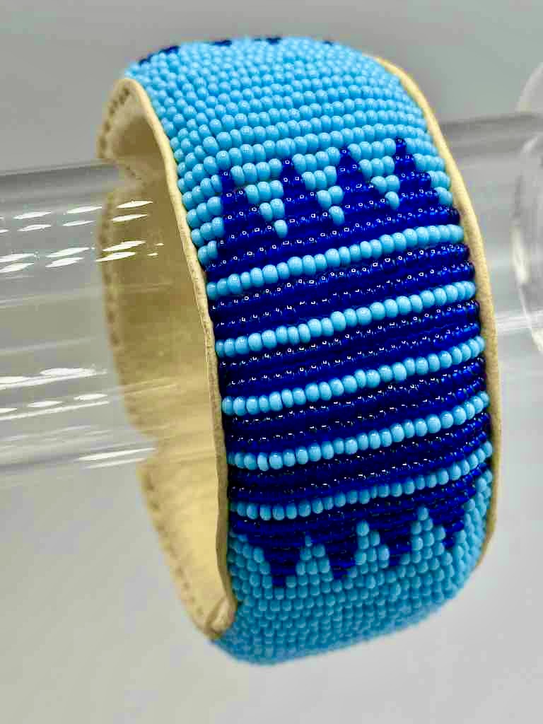 2-Color ZigZag Stripes Design Wide Beaded Leather Bracelet - Mali