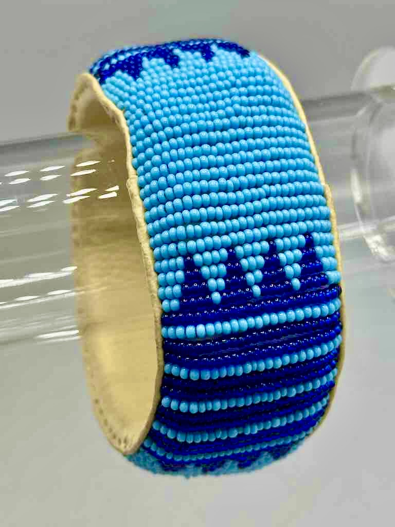 2-Color ZigZag Stripes Design Wide Beaded Leather Bracelet - Mali