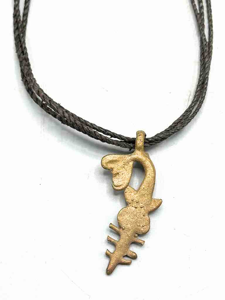 Brass Sawfish Pendant on Long Triple Leather Cord Necklace