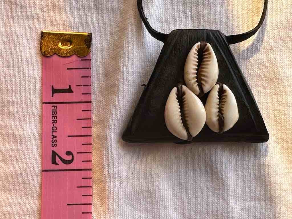 Vintage Triple Cowrie Shell Black Leather GriGri Pendant Necklace - Mali