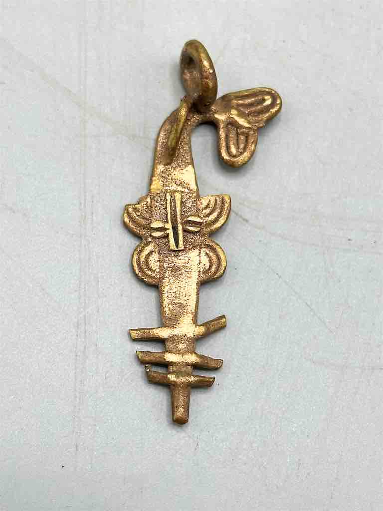 Small African Brass Sawfish Pendant -right oriented tail - Ghana