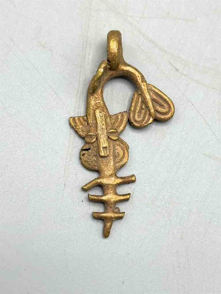 Small African Brass Sawfish Pendant -right oriented tail - Ghana