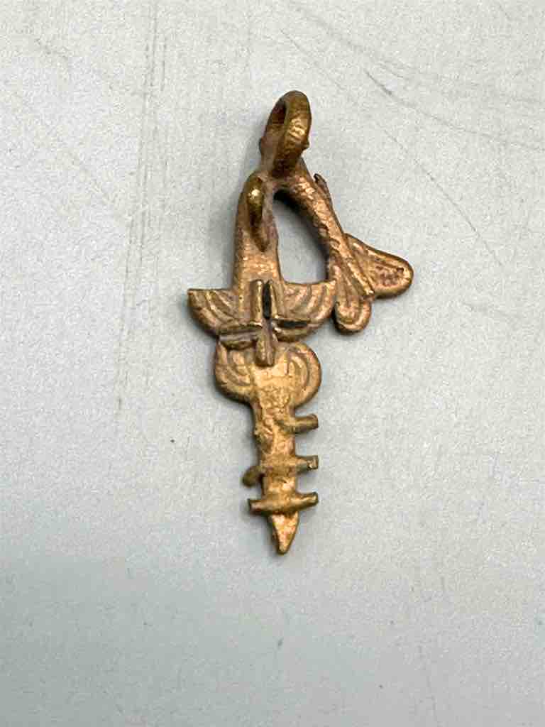 Small African Brass Sawfish Pendant -right oriented tail - Ghana