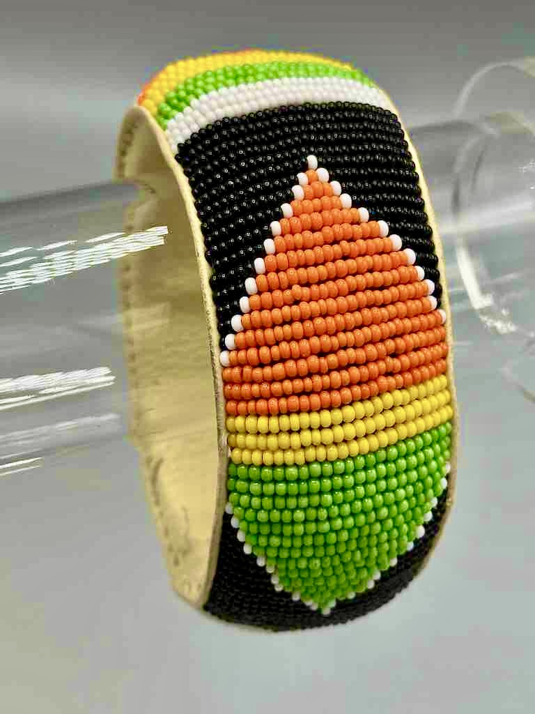 Traditional Design Wide Beaded Leather Bracelet - Mali