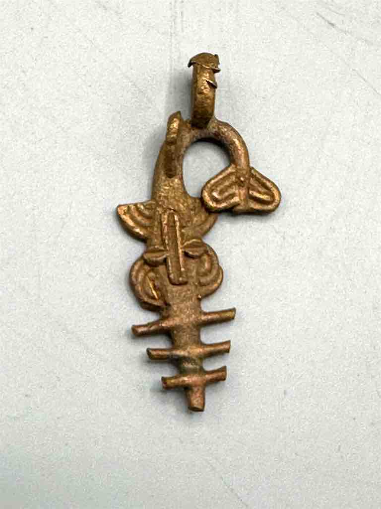 Small African Brass Sawfish Pendant -right oriented tail - Ghana