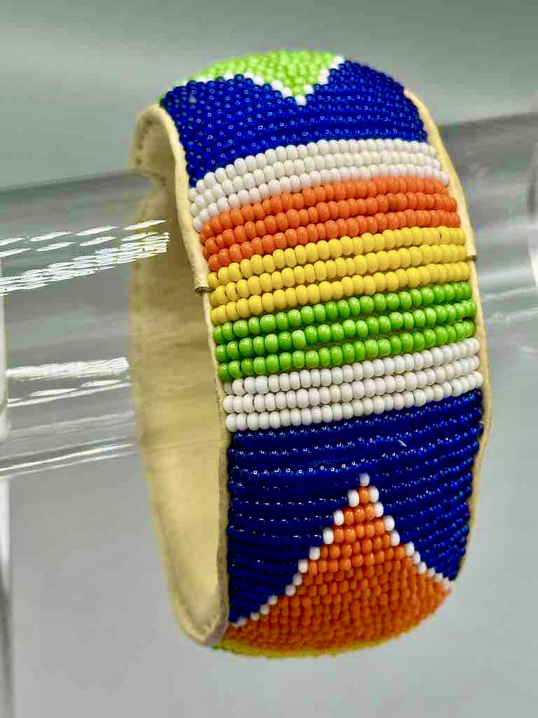 Traditional Design Wide Beaded Leather Bracelet - Mali