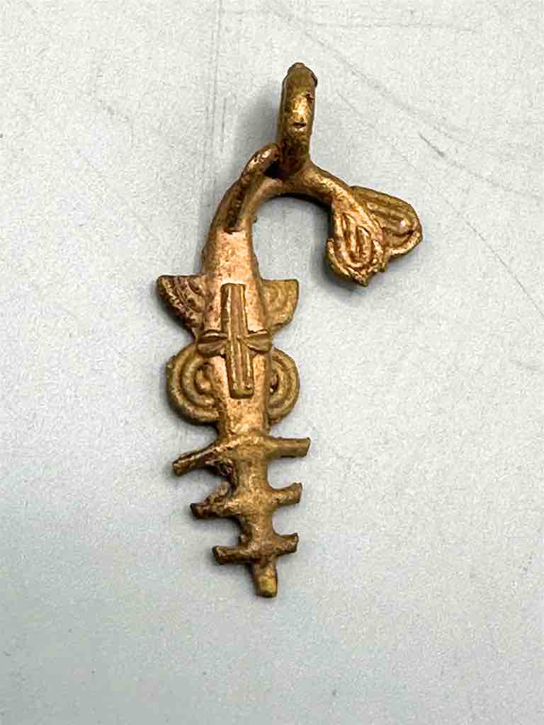 Small African Brass Sawfish Pendant -right oriented tail - Ghana