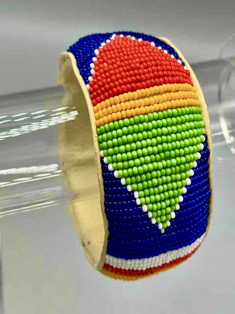 Traditional Design Wide Beaded Leather Bracelet - Mali