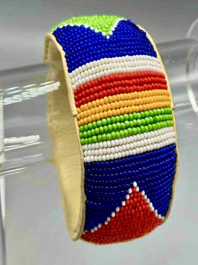 Traditional Design Wide Beaded Leather Bracelet - Mali