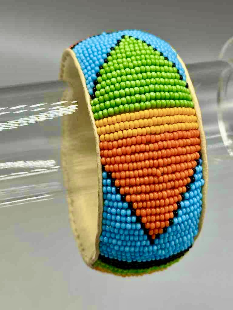 Traditional Design Wide Beaded Leather Bracelet - Mali