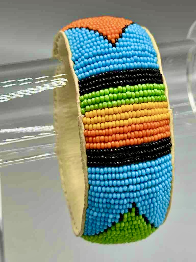 Traditional Design Wide Beaded Leather Bracelet - Mali