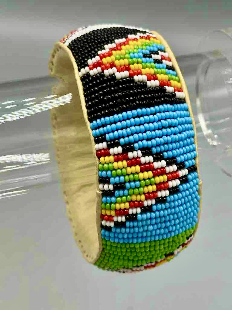 Chevron Design Wide Beaded Leather Bracelet - Mali