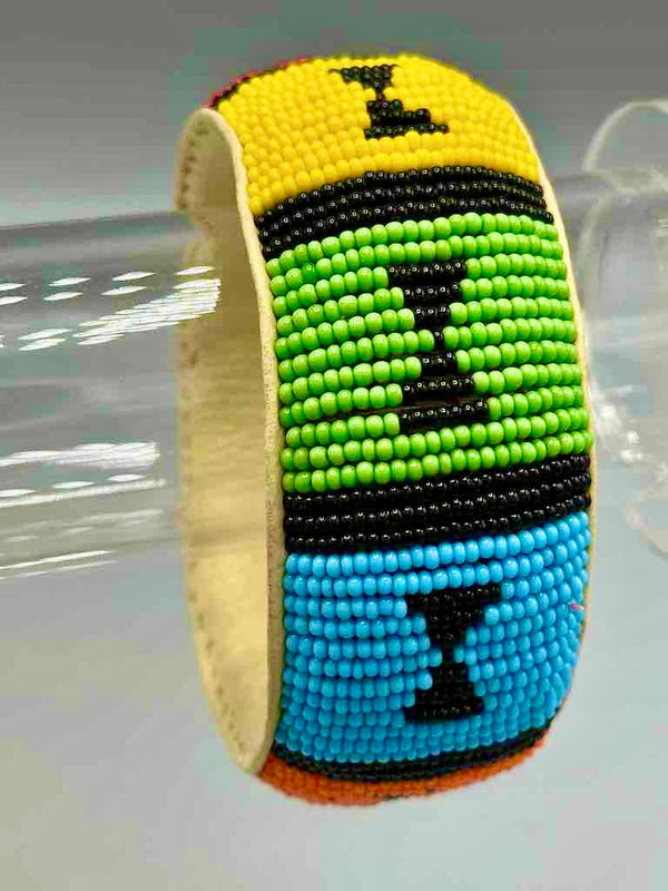 Bowtie Design Wide Beaded Leather Bracelet - Mali
