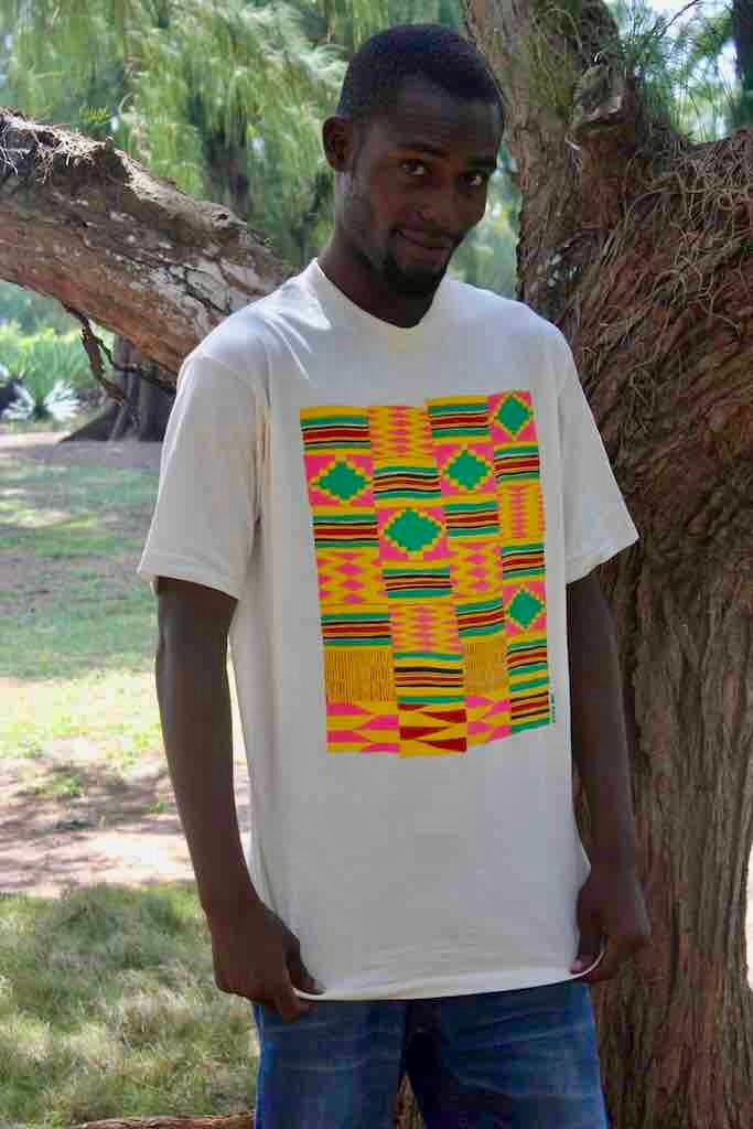 African Pink Kente Cloth Design Natural 100% Cotton T-Shirt