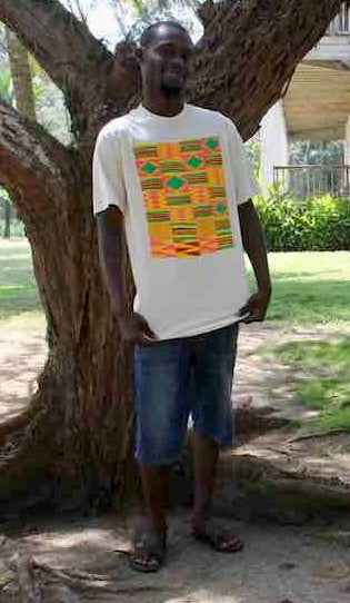 African Pink Kente Cloth Design Natural 100% Cotton T-Shirt