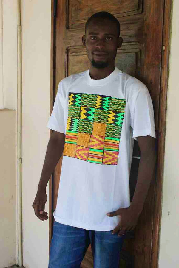 African Green Kente Cloth Design Natural 100% Cotton T-Shirt