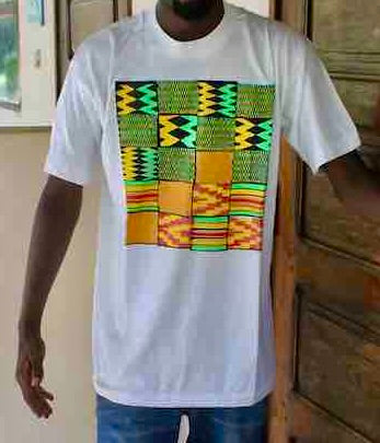 African Green Kente Cloth Design Natural 100% Cotton T-Shirt