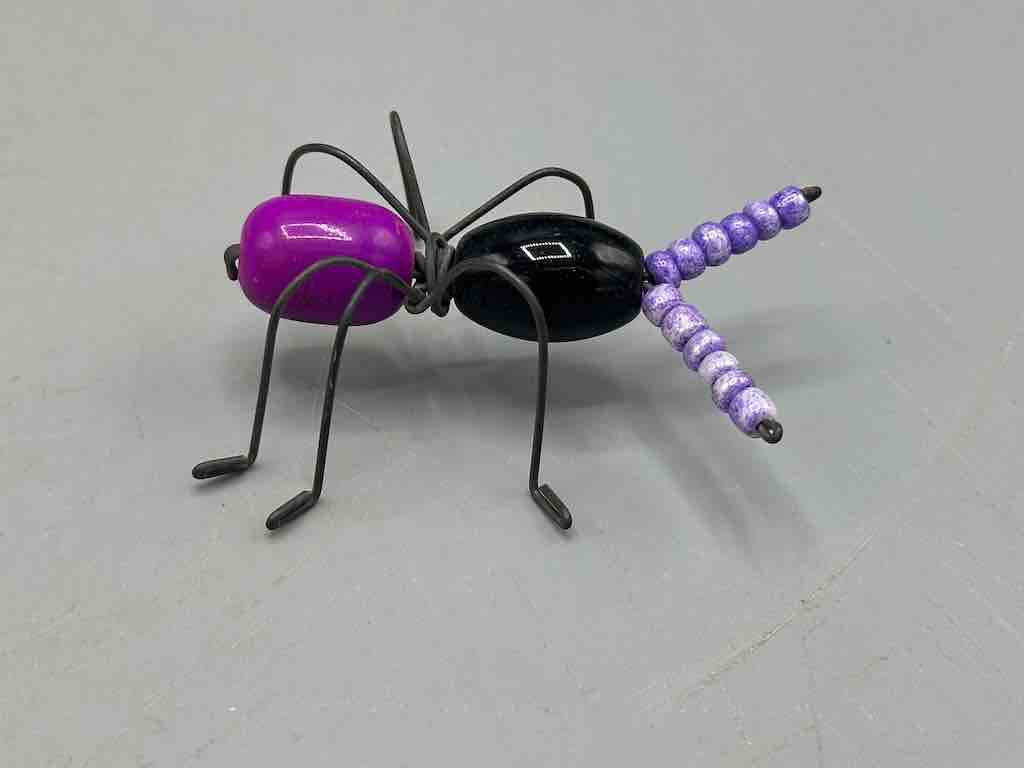 Beaded Wire Decor African Small Black/Grape Ant Insect