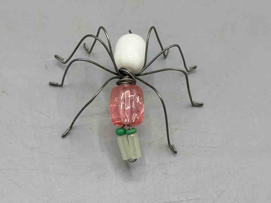 Beaded Wire Decor African Small Peach/White Spider Insect