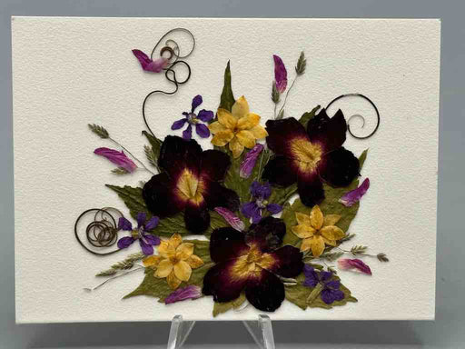 Handmade Pressed Dried Real Flower Small Gift Card - Floral Burst