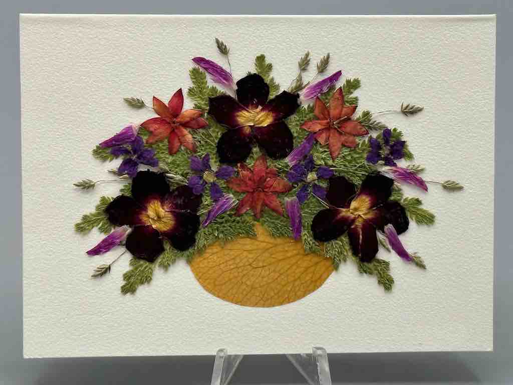 Handmade Pressed Dried Real Flower Small Gift Card - Floral Bouquet