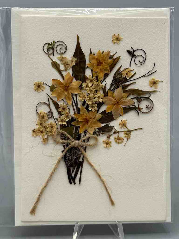 Handmade Pressed Dried Real Flower Small Gift Card - Floral Hand Bouquet