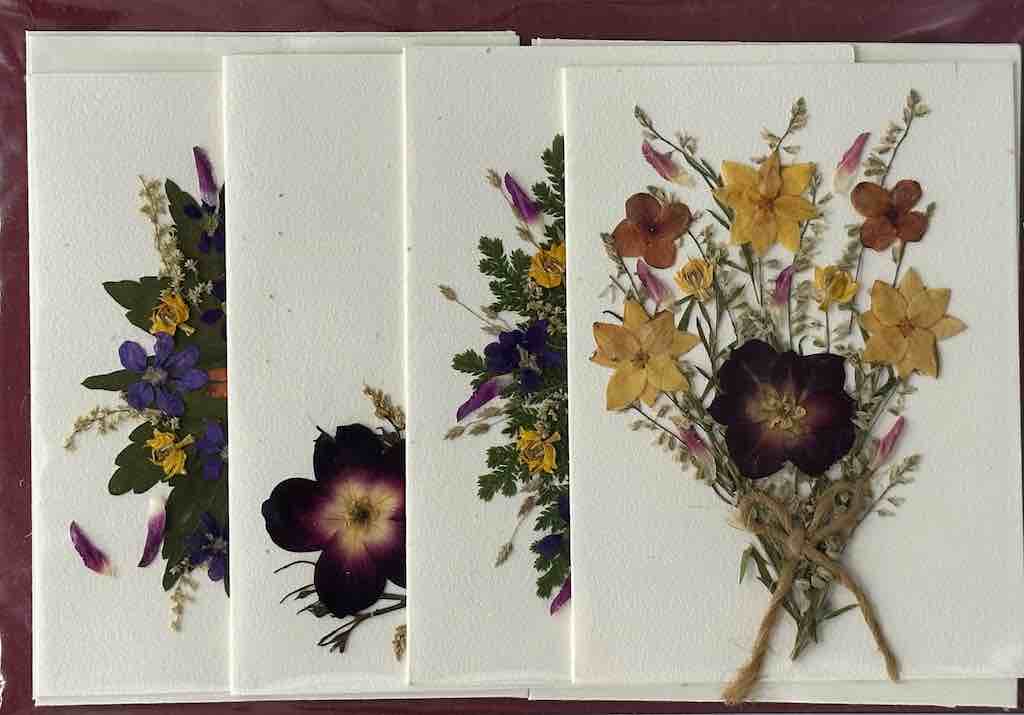 Handmade Pressed Dried Real Flower Small Gift Card - 4 Assorted Floral Designs