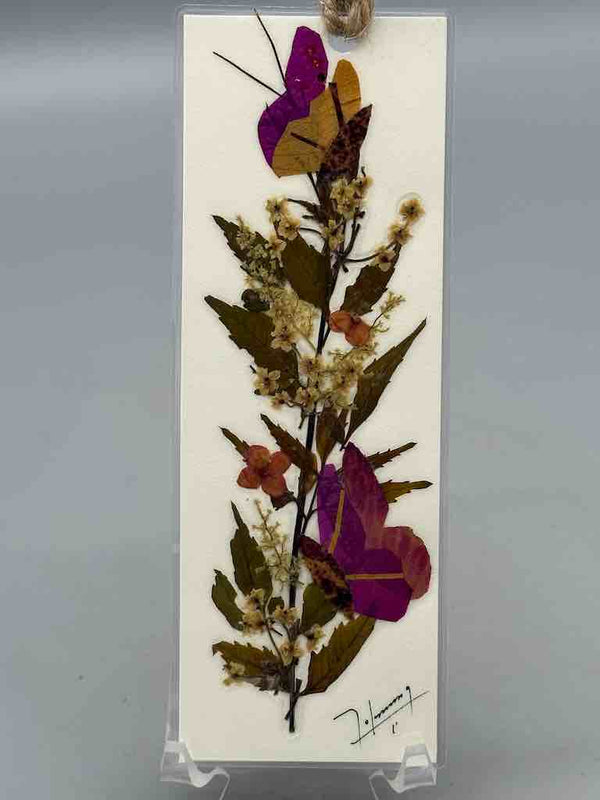 Handmade Pressed Dried Real Flower 1-sided bookmark - Butterflies Design
