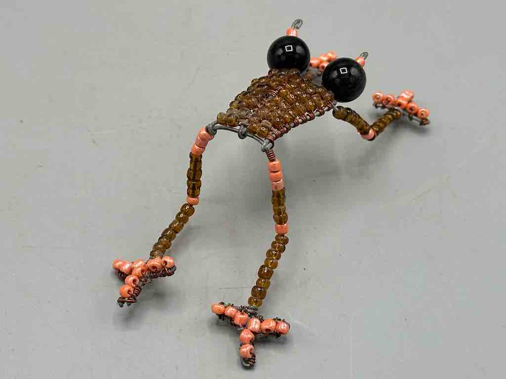 Recycled Beaded Wire Decor African Frog Sculpture