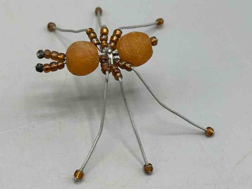 African Double Powderglass Bead Wire Decor 6-Leg Spider Insect Sculpture