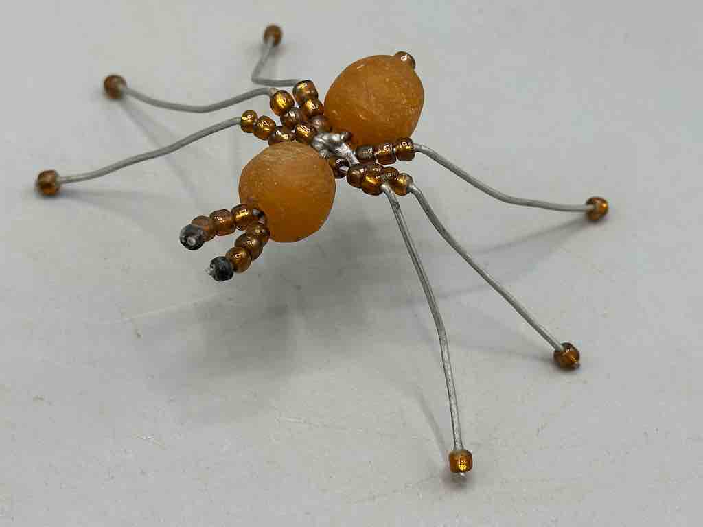 African Double Powderglass Bead Wire Decor 6-Leg Spider Insect Sculpture