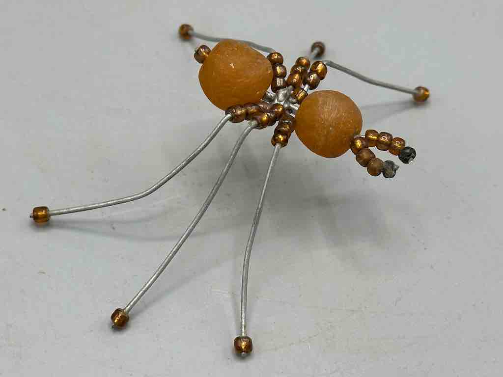 African Double Powderglass Bead Wire Decor 6-Leg Spider Insect Sculpture