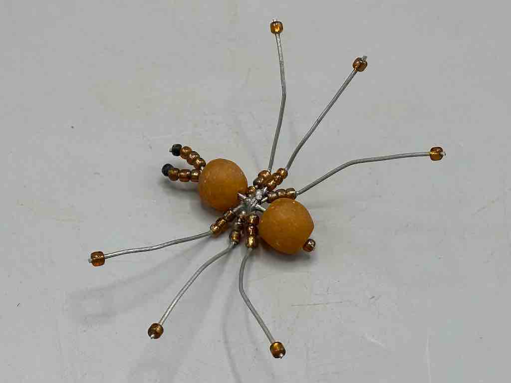 African Double Powderglass Bead Wire Decor 6-Leg Spider Insect Sculpture