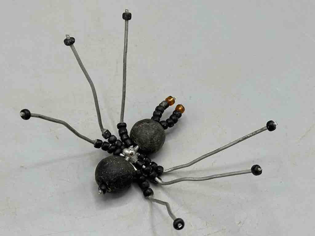 African Double Powderglass Bead Wire Decor 6-Leg Spider Insect Sculpture