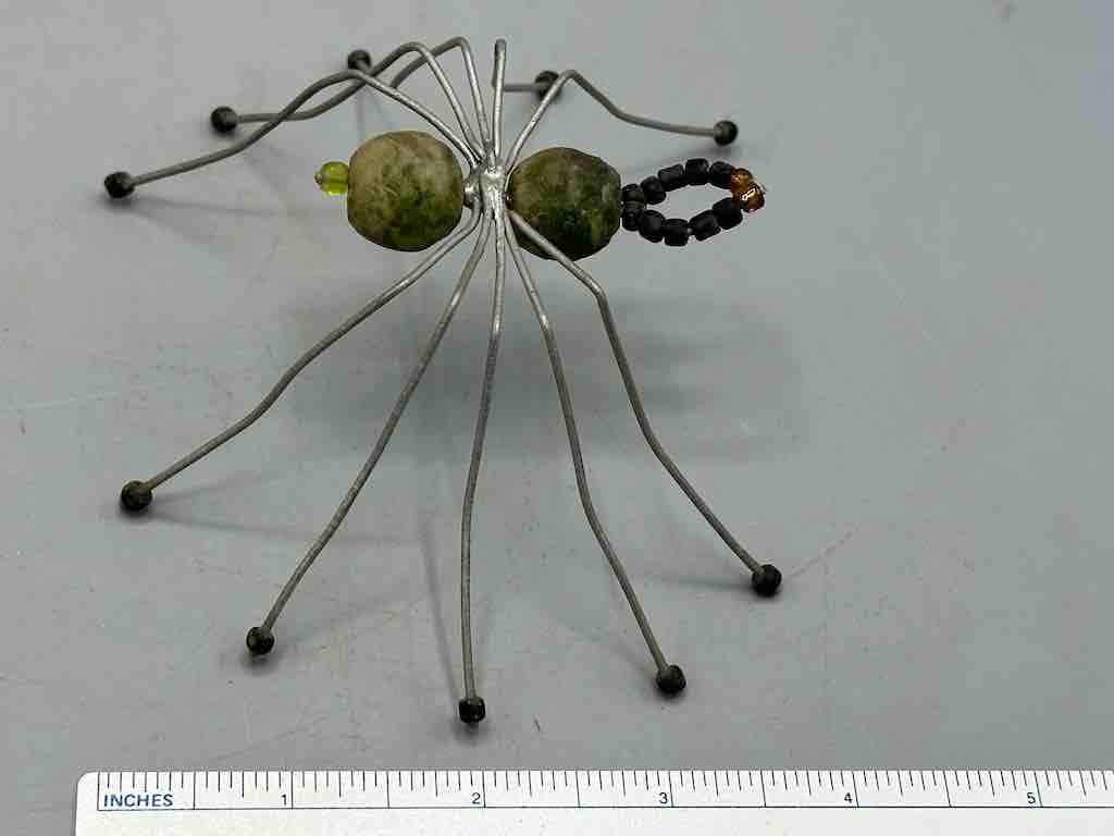 African Dark Green Powderglass Bead Wire Decor Spider Insect Sculpture