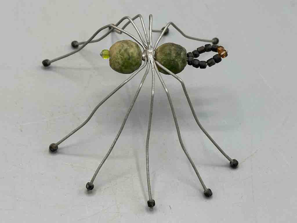 African Dark Green Powderglass Bead Wire Decor Spider Insect Sculpture