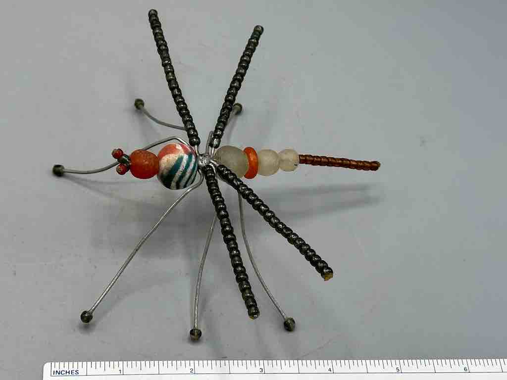 Large African Beaded Wire Decor Powderglass Dragonfly Insect Sculpture